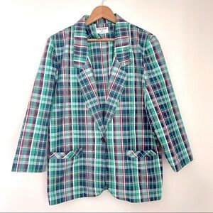 Vintage Alfred Dunner Green Plaid Blazer Size 12 Petite